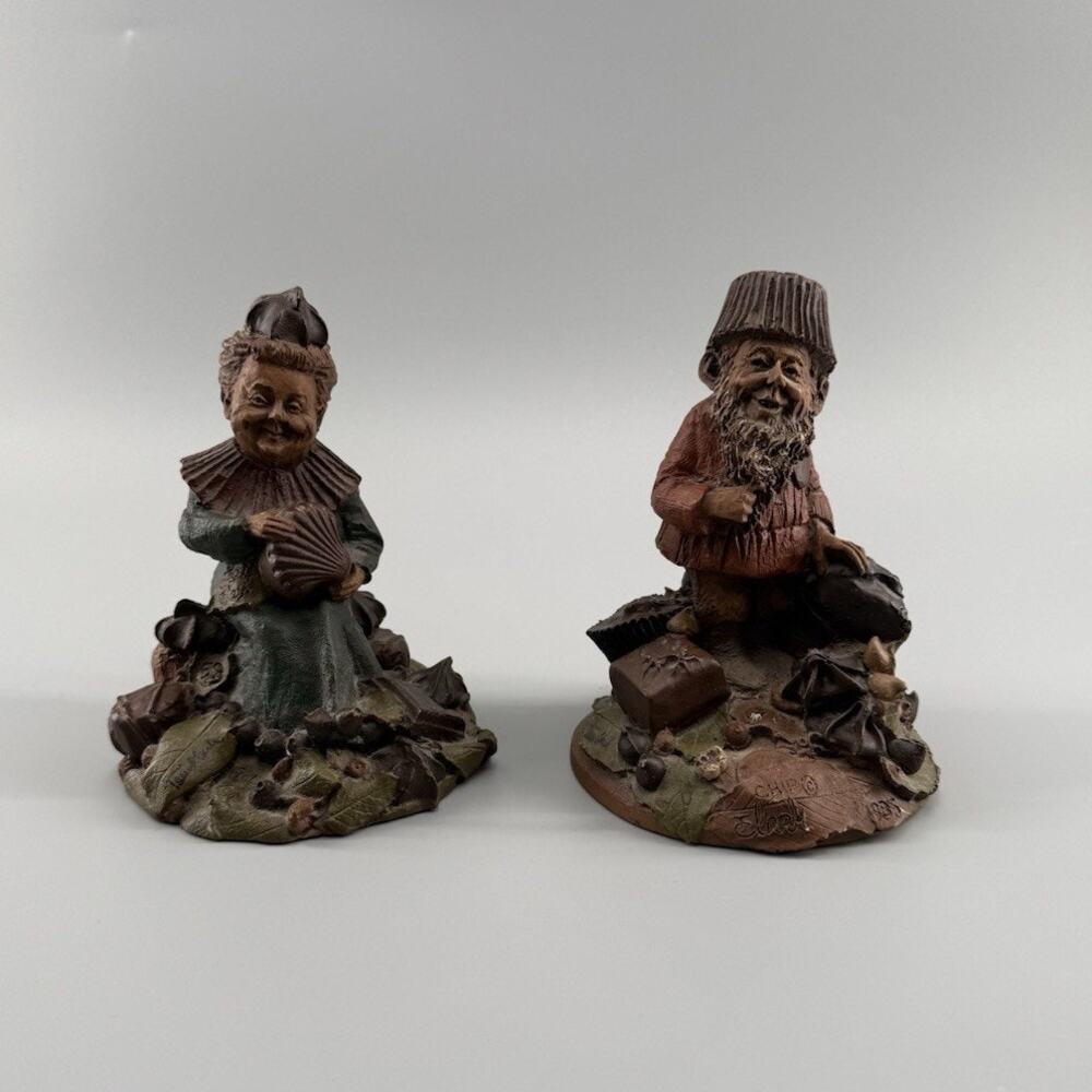Vintage Tom Clark Chip & Candy Gnomes Figurines Pair Cairn Studio Woodland Decor
